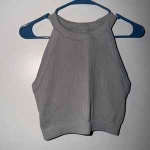 Aerie Heather Gray Ribbed Halter Crop Top